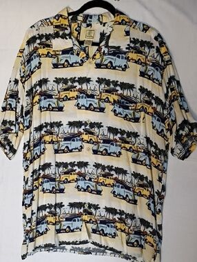 Morro Bay Men's  Short-Sleeve Hawaiian Shirt Surfboards Car SzXL 100%Viscose